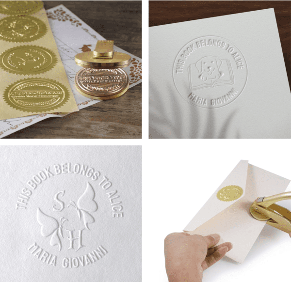 A collage of different types of paper with gold foil.